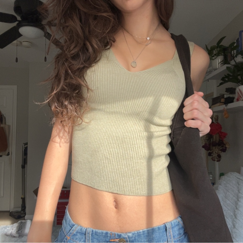 Women's Ribbed Knit Top in Green